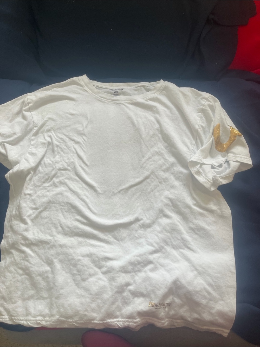 True Religion White Short-Sleeve Tee with Gold Sleeve Accent